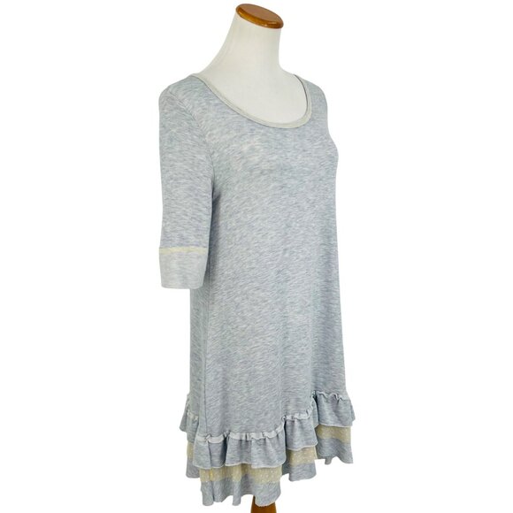 Heather Gray Blue Cream Tiered Ruffle Lace Trim Tunic Mini Dress | Coquette Boho - Picture 6 of 15
